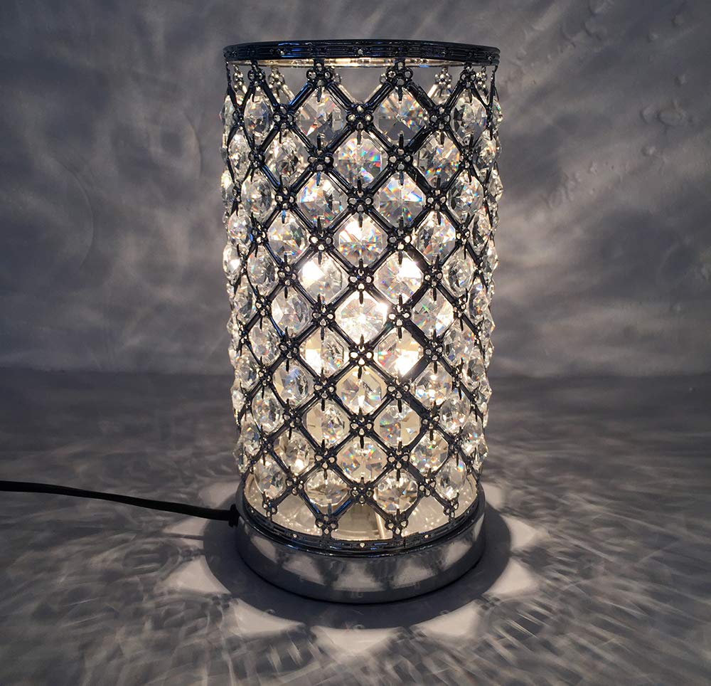 K LIVING Mikey Beaded Silver Chrome Touch Cylinder Table Lamp