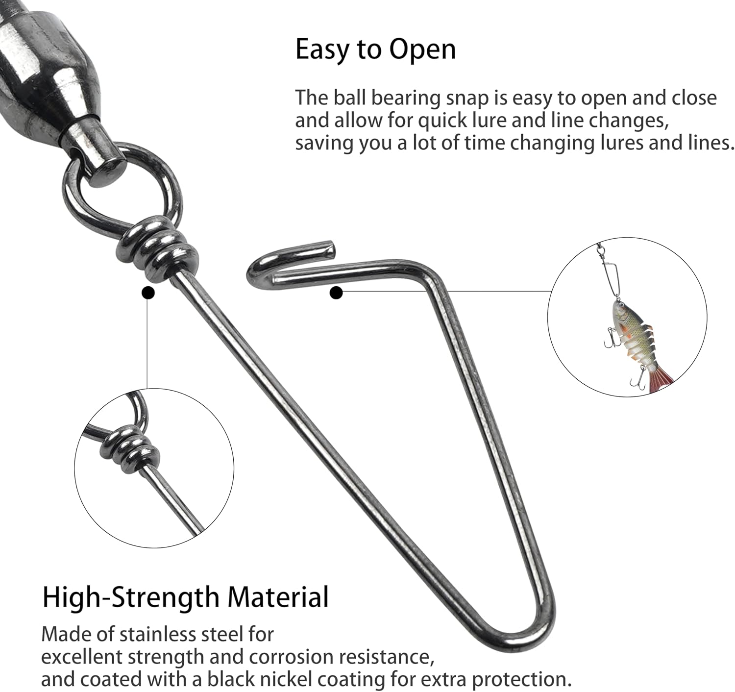 Shaddock Fishing Ball Bearing Snap Swivels, Fishing Tackle Fishing Line Connector Corrosion Resistance Barrel Swivel for Saltwater Freshwater Fishing 26Lb - 503Lb