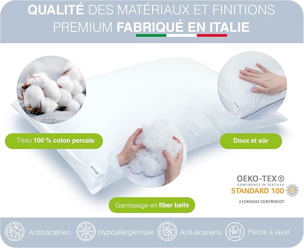 Dilamababy - Coussin Enfant Évolutif - Hauteur Réglable - Oreiller Enfant 40x60 Moelleux Adapté dès 1 an, 2, 3 Ans jusqu'à 6 - Hypoallergénique, Anti Acarien, Oeko-TEX - Made in Italy - 5