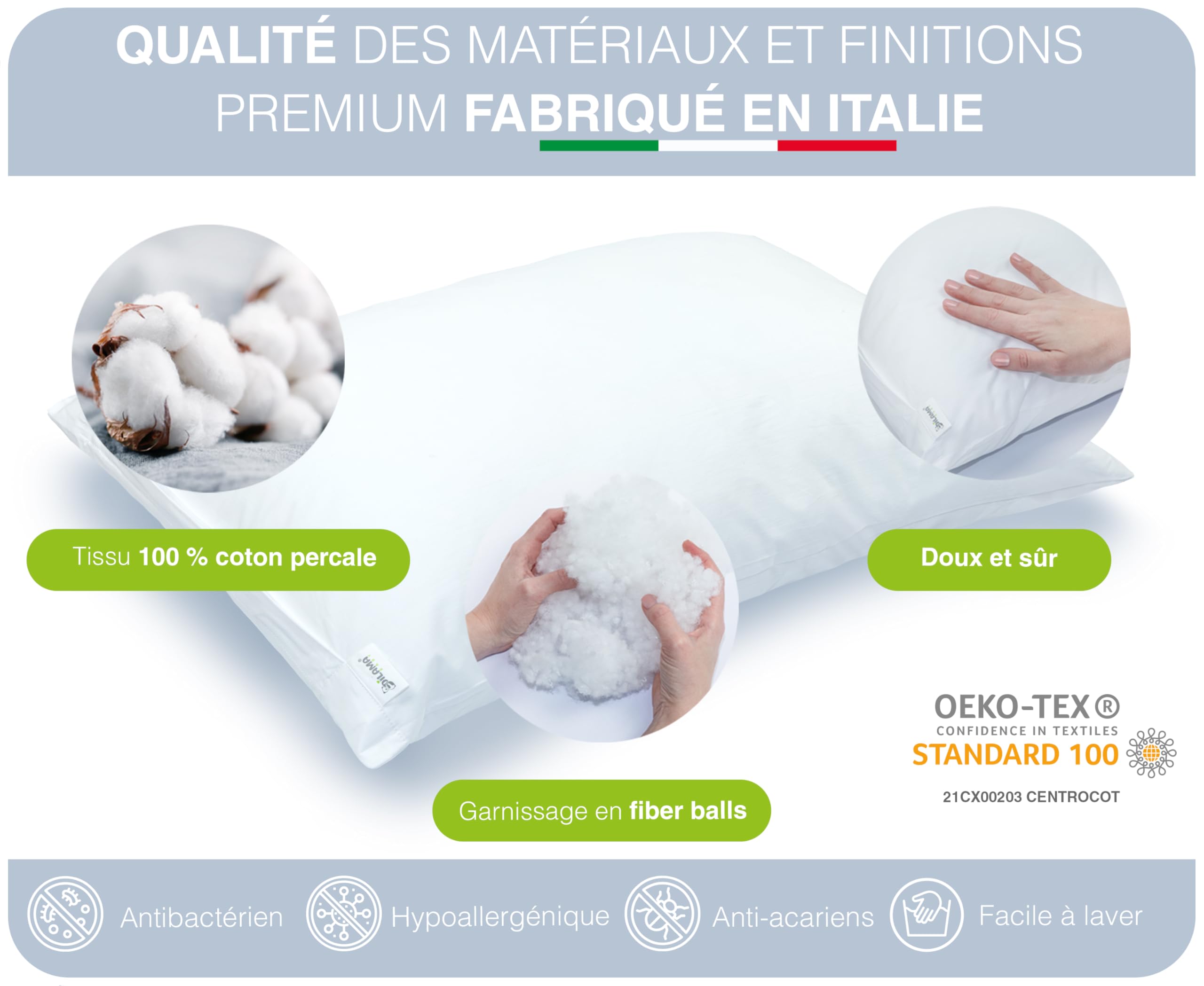 Dilamababy - Coussin Enfant Évolutif - Hauteur Réglable - Oreiller Enfant 40x60 Moelleux Adapté dès 1 an, 2, 3 Ans jusqu'à 6 - Hypoallergénique, Anti Acarien, Oeko-TEX - Made in Italy