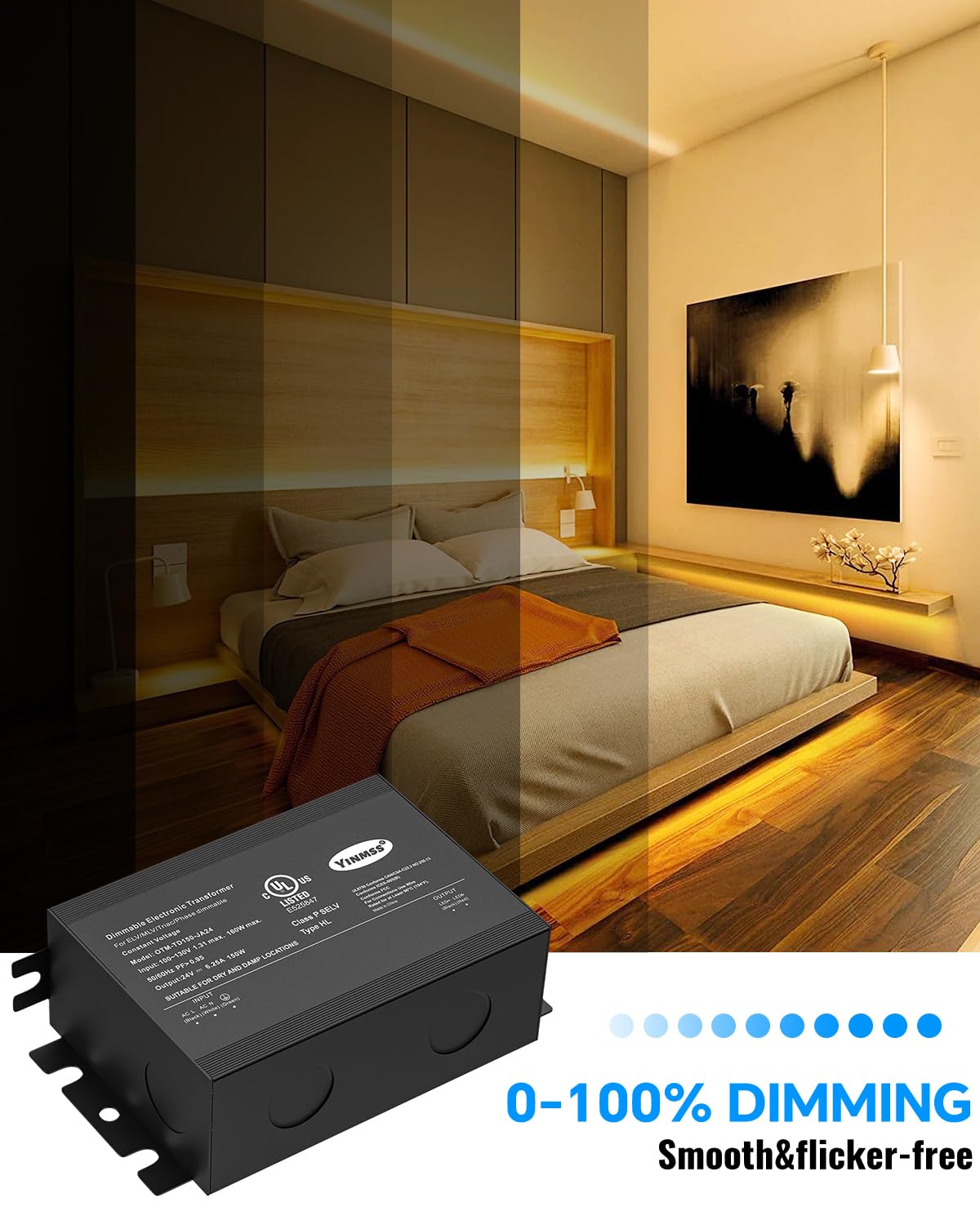 LED Driver 24V 60W DimmableTriac ELV/MLV LED Transformer Compatible with Lutron&Leviton Switches,for LED Strip Lights,Kitchen, Cabinet,UL&FCC-Listed