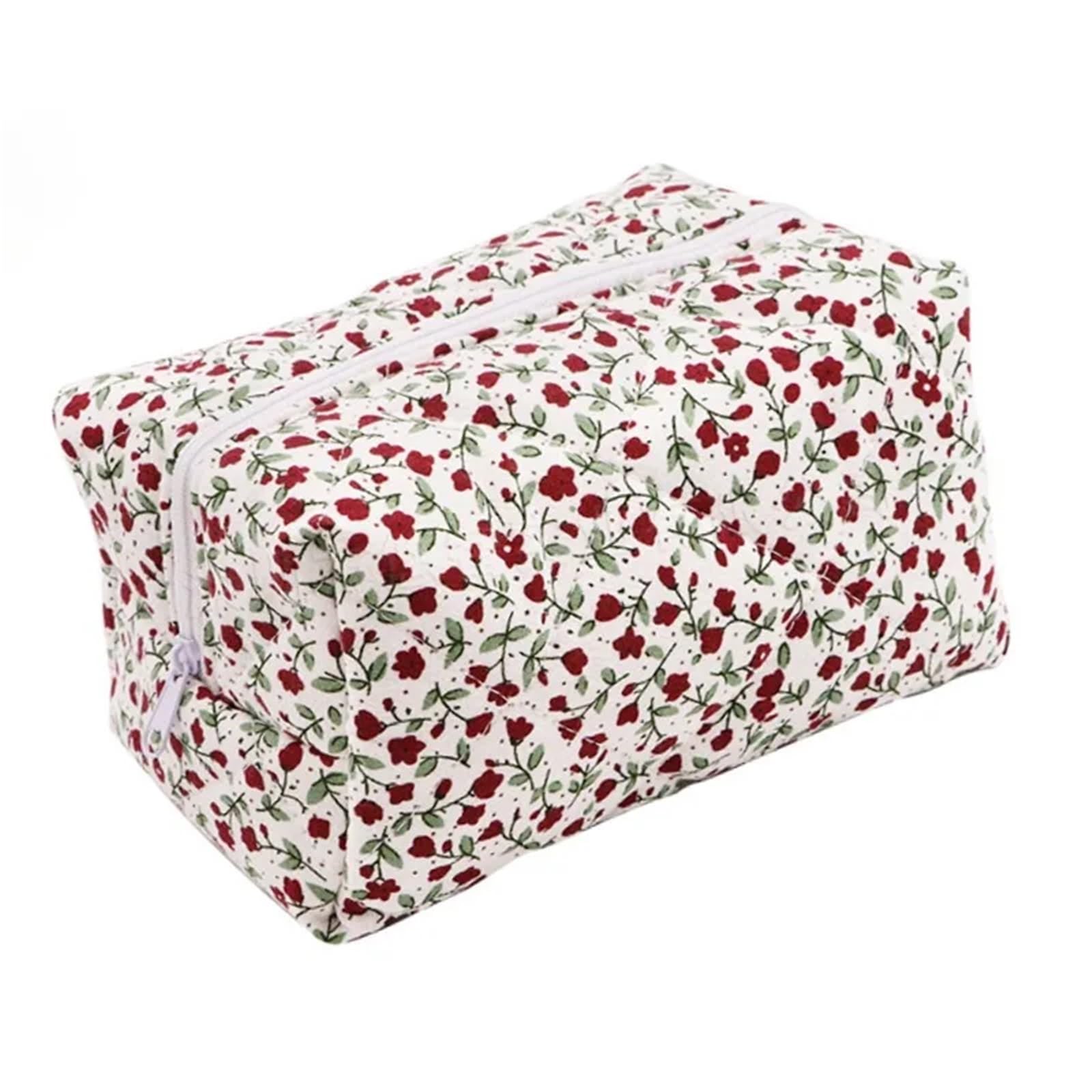 Bolsas de cosméticos Organizador Almacenamiento Bolsas Bolsa Maquillaje Acolchada y esponjosa con Estampado Flores Viaje Grande Accesorio for Guardar(Red)