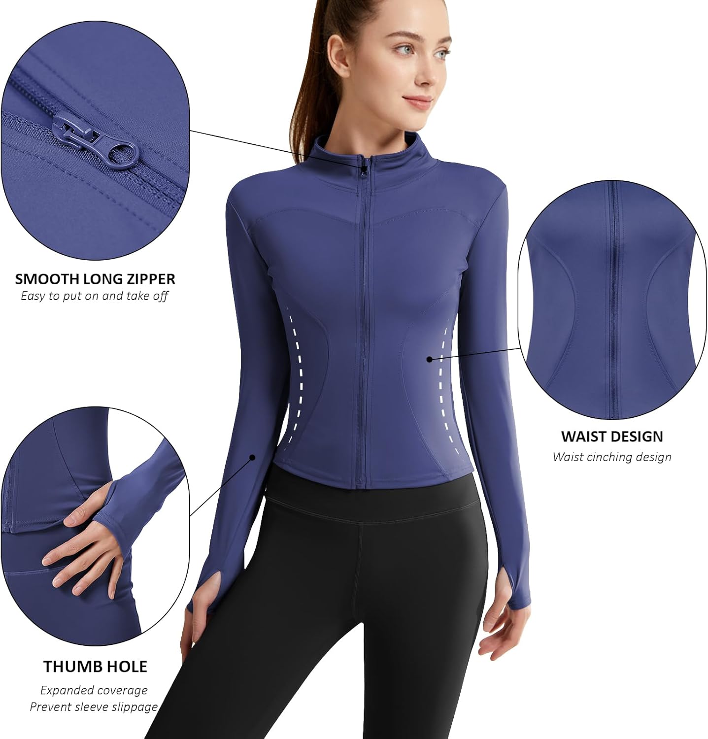 Women's Full Zip Up Workout Jacket, Slim Fit Lightweight Yoga Running Athletic Gym Sports Jacket with Thumb Holes - Image 6