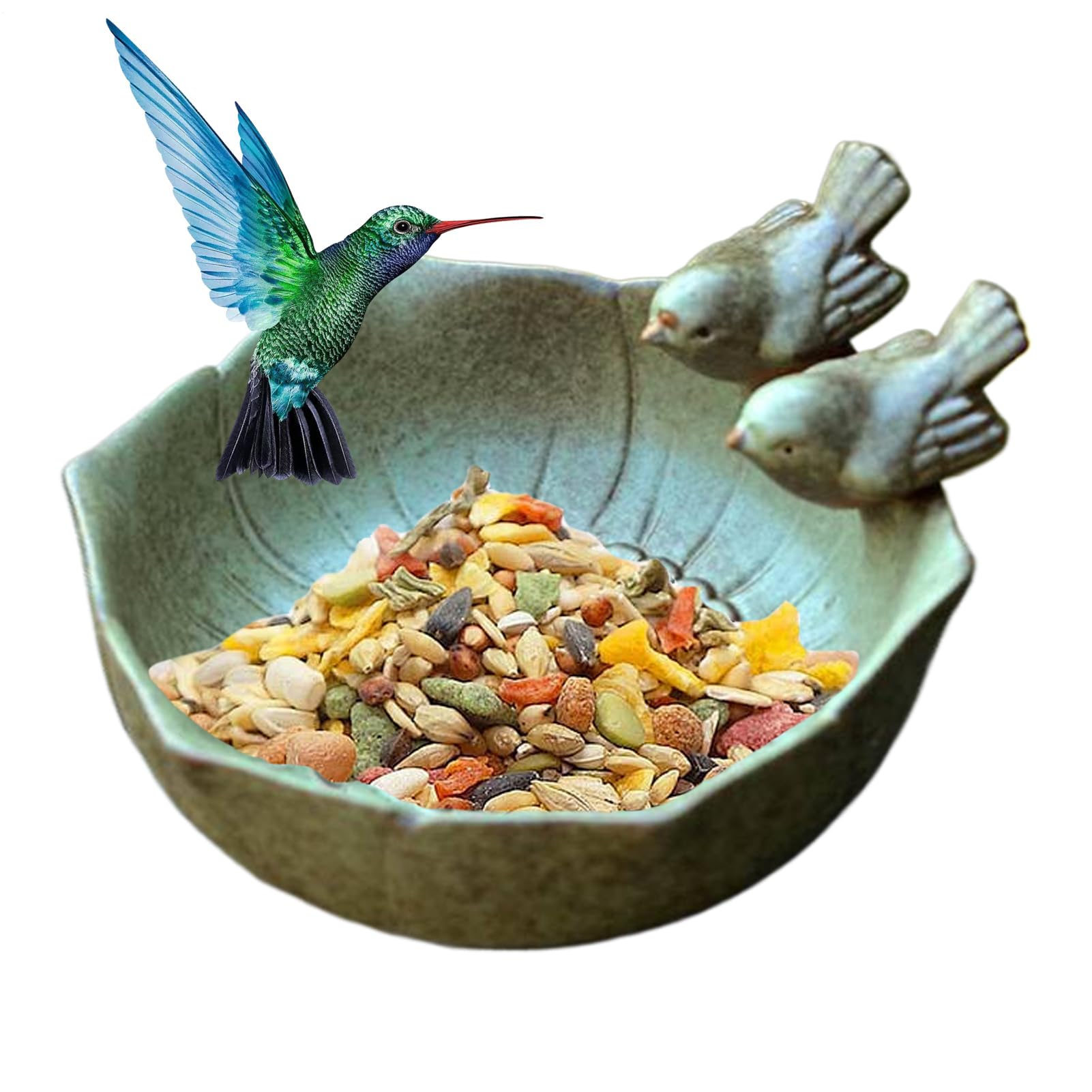 Mangeoire oiseaux céramique vintage plateau papillons colibris