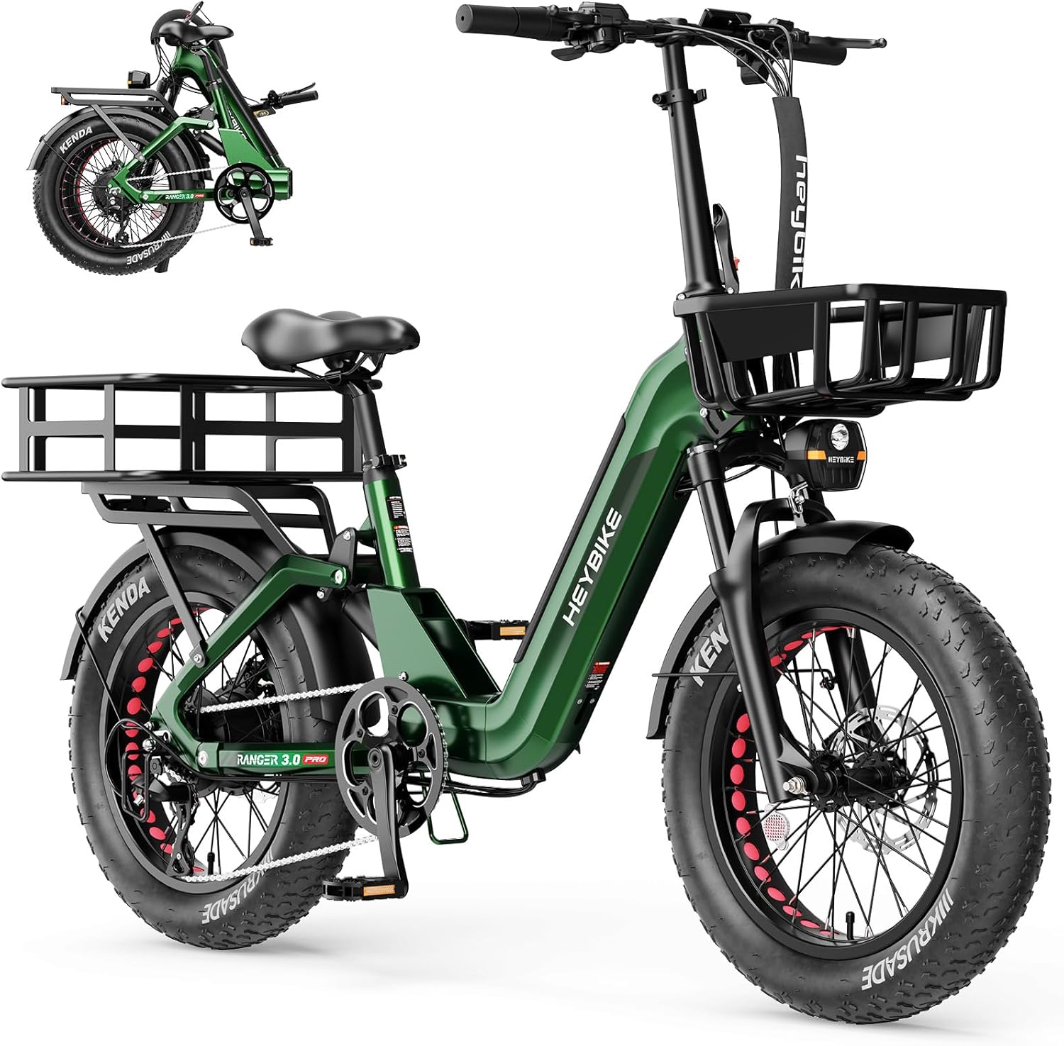 Heybike Ranger 20"x4.0" Fat Tire Folding Electric Bike for Adults, 1200W/1800W Peak Motor, 28/32MPH, up to 55/90 Miles Range, UL2849 Certified Removable Battery for Commute Beach Mountain Snow E Bike