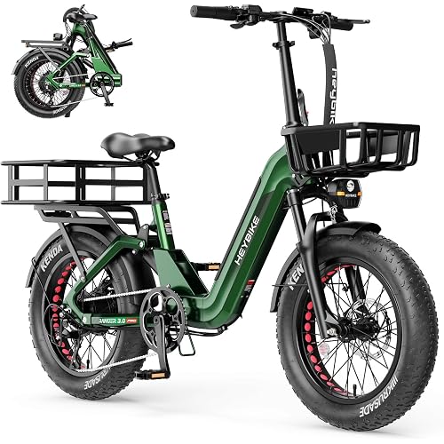 Heybike Ranger 20"x4.0" Fat Tire Folding Electric Bike for Adults, 1200W/1800W Peak Motor, 28/32MPH, up to 55/90 Miles Range, UL2849 Certified Removable Battery for Commute Beach Mountain Snow E Bike