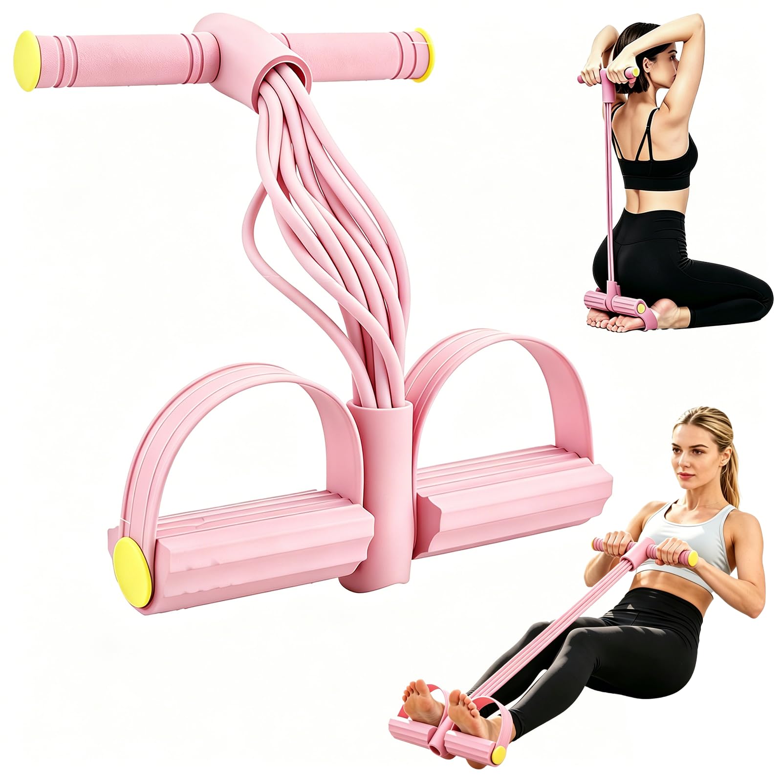 10-Tube Pedal Resistance Band with Handles - Toot Pedal Resistance Band for Sit-Ups, Yoga, Pilates, Full-Body Training & Home Gym | Exercise Bands Resistance Tension Rope for Women (Pink)