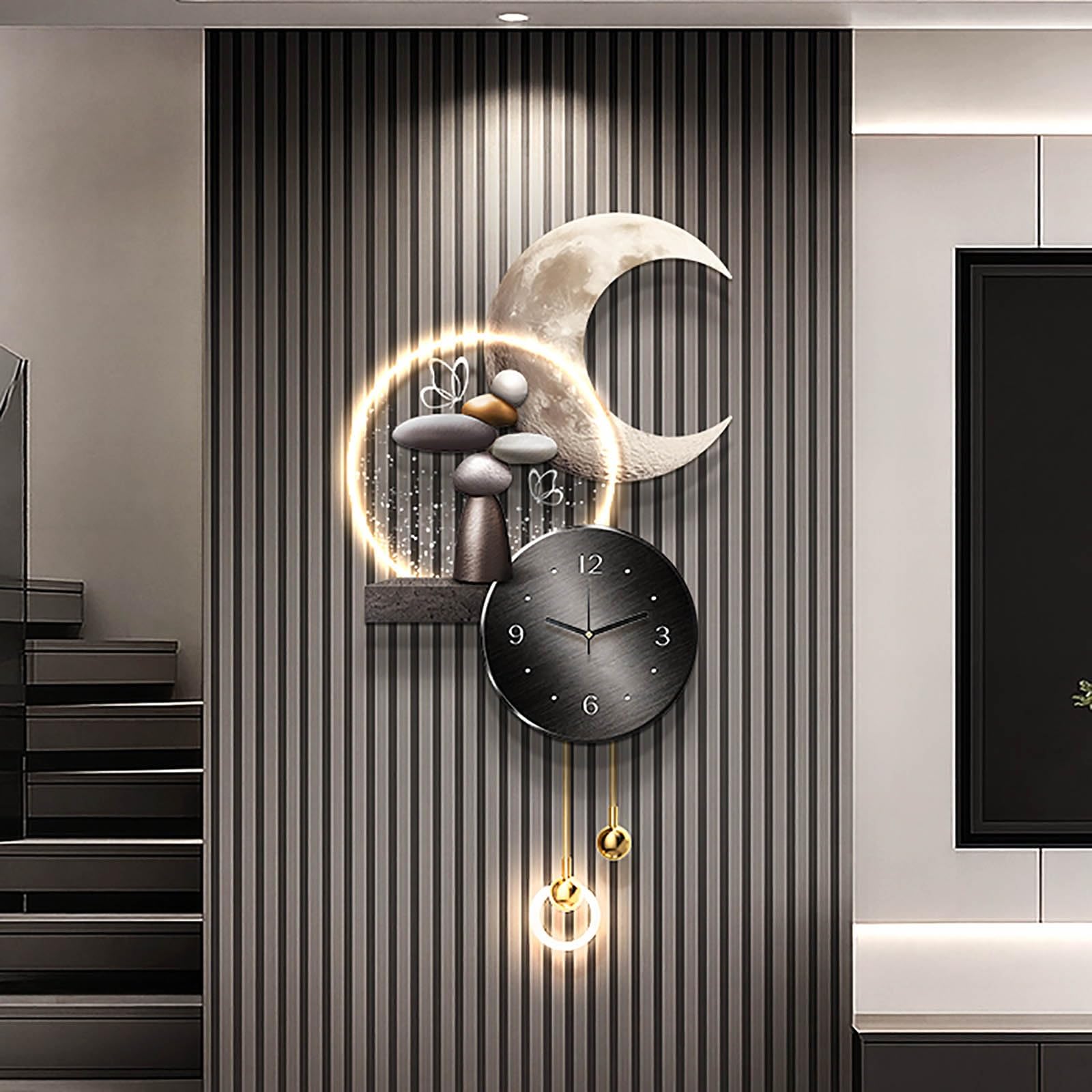 Dekoracyjny zegar ścienny LED 3D, zasilacz wtykowy, design bez obramowania, dekoracja domu do salonu, przedpokoju, 40 x 85 cm