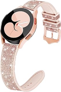 G-ficu Bling Silicone Band for Samsung Galaxy Watch 4 & 5 band 40mm 44mm, 20mm Shiny Glitter Band for Women, Dressy Luxury Cute Bracelet for Watch 4 Classic/Watch 5 Pro/Watch 3 41mm/Active 2-Rose Gold