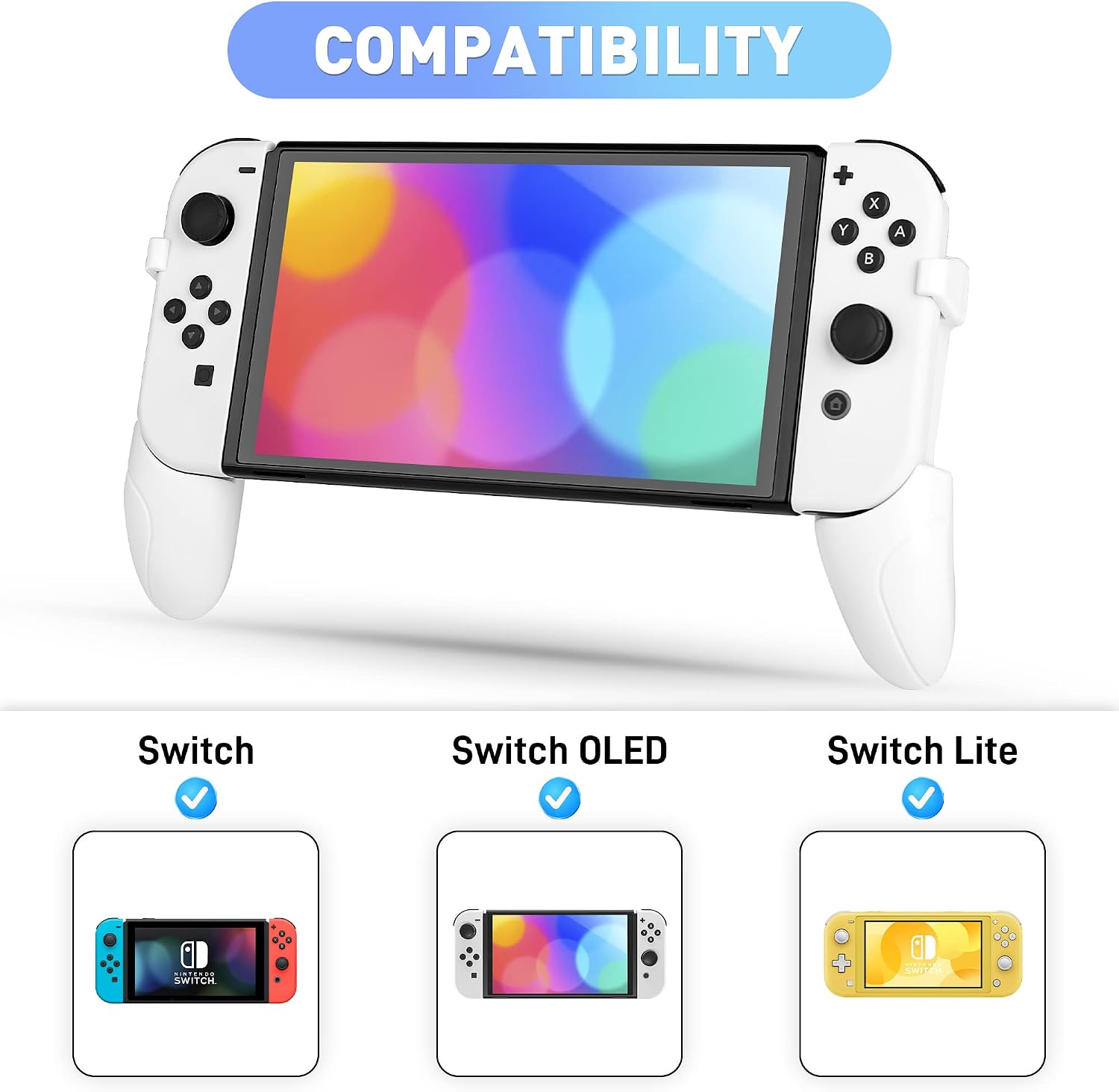 FANPL Multi-function Adjustable Grip for Nintendo Switch & Switch OLED Controller and Joycon, Ergonomic Handle Grip Comfortable, Foldable, Standable, Accessories with 8 Thumb Caps 2 Game Card Slots image 4