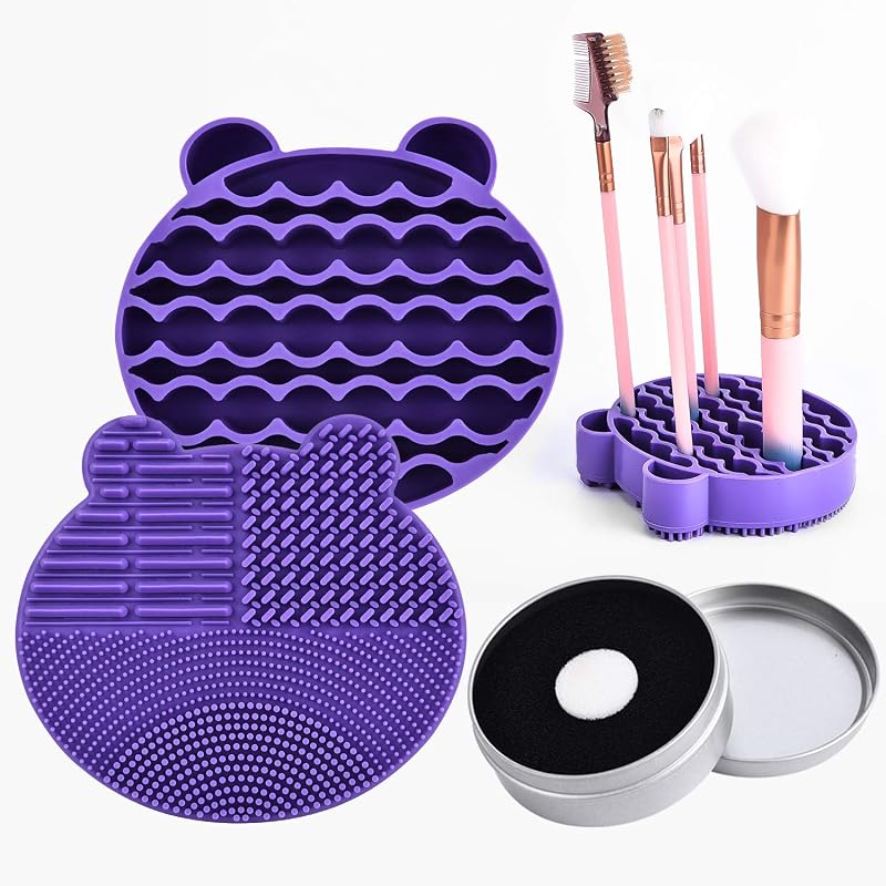 Bird&Fish Tapete de silicone para limpeza de pincéis de maquiagem com esponja, roxo