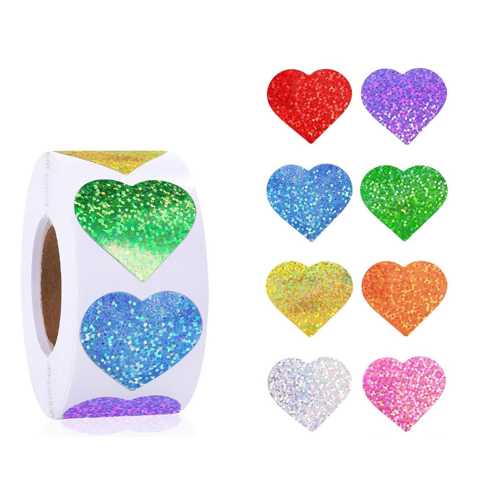 Xjdzineq 500Pcs Glittering Heart Sticker 1Inch Valentines Day Wrapping Labels for Seal Envelope Scrapbooking Packaging Wedding