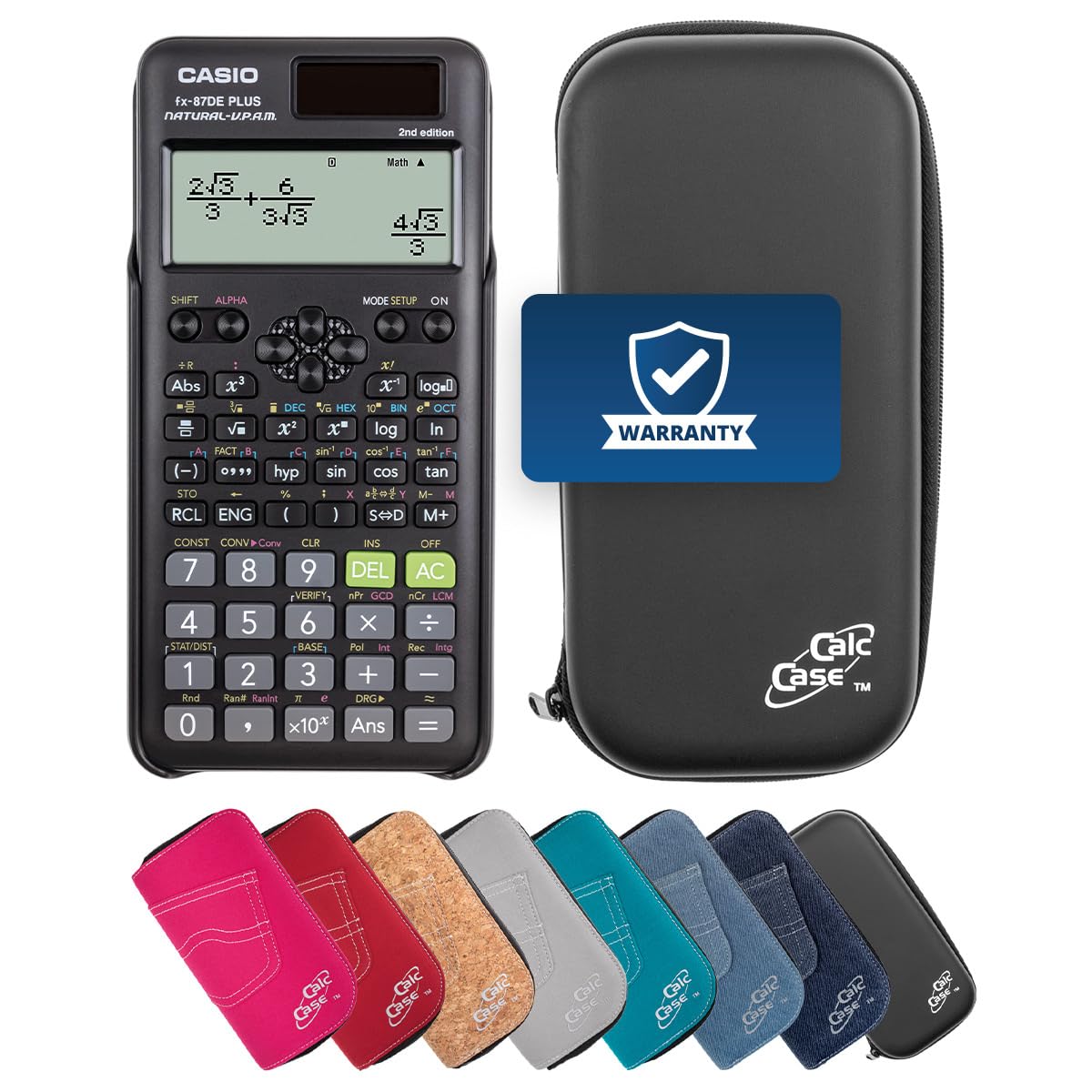 Casio FX-87 DE Plus 2nd Schulrechner mit CalcCase Schutztasche - Wissenschaftlicher Taschenrechner - Basic Set (Schwarz)