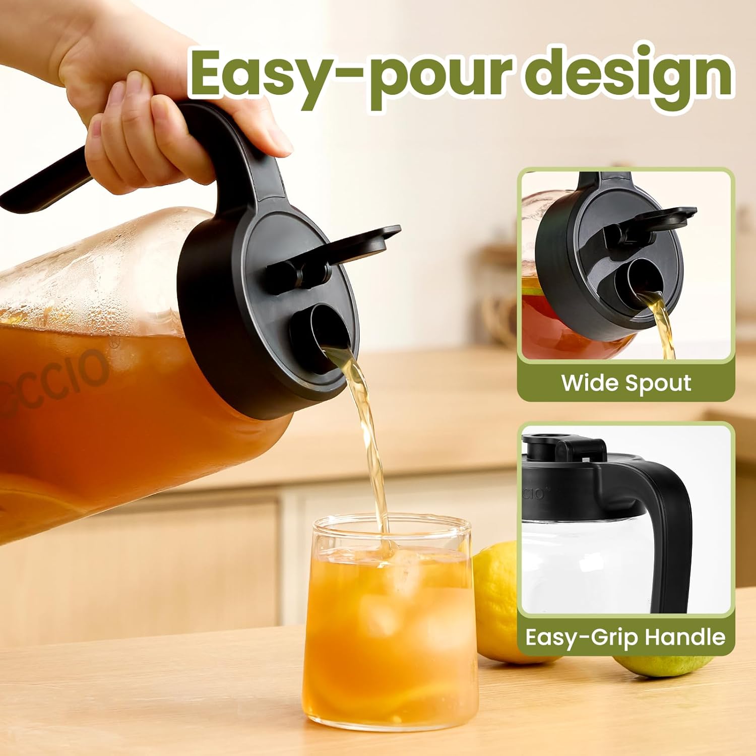 Borosilicate Glass Pitcher with Lid, 64 oz Mason Jar Pitcher Pour Spout Lid Airtight Leak-proof, Sun Tea Glass Jar for Outside, Breastmilk, Cold Brew, Coffee and Iced Tea - Image 5