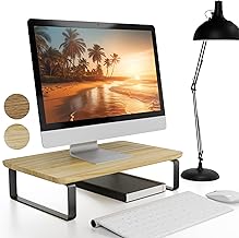 Beautiful Wooden Monitor Stand for Desk - Sturdy Stand Rises Your Monitor to the Perfect Ergonomic Level - Sleek and Functional Computer/Laptop Rack Design Elevates Any Workspace & Maximizes Space