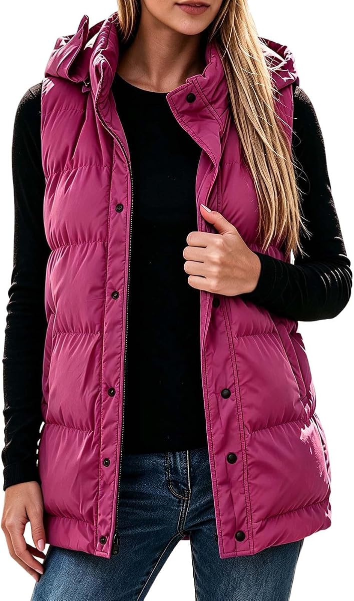 Oplxuo Chaleco acolchado sin mangas con cuello alto y botones para mujer
