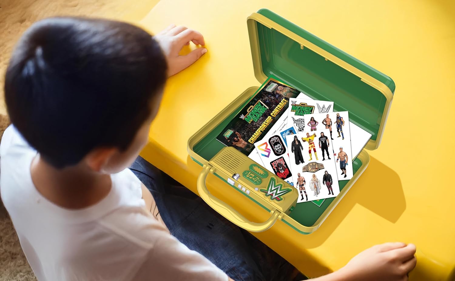 eKids WWE Money in The Bank Electronic Case for Kids, Money Box Includes Mechanical Lock and Sound Effects Featuring 11 WWE Superstars