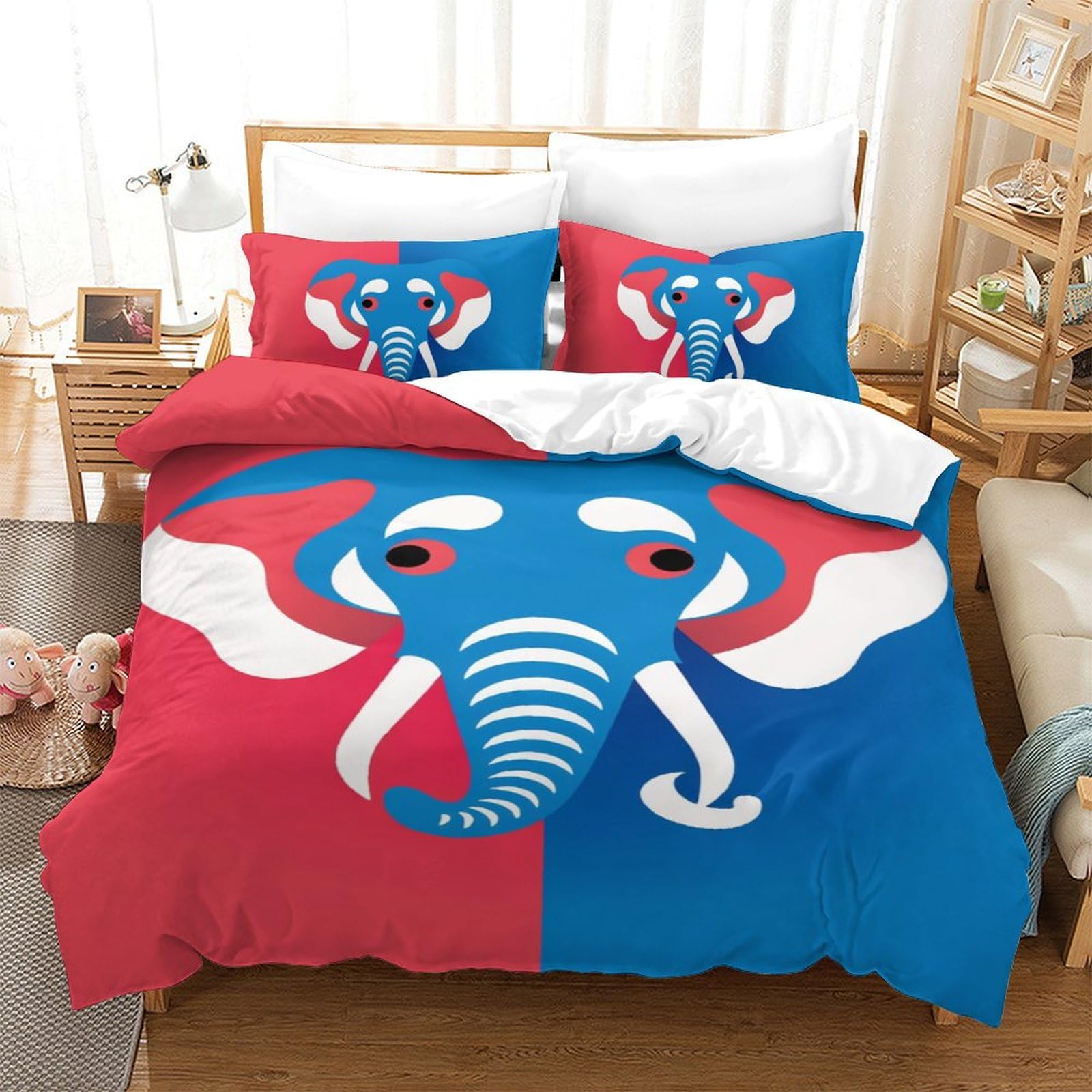 Housse de couette éléphant 3D 140x200 parure de lit microfibre enfant single