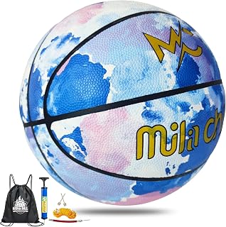 Mila Chic Balón de baloncesto de teñido anudado, exclusivo para interiores y exteriores, hecho de cuero compuesto, tamaño oficial 7 (29.5 pulgadas) con bomba para hombres y mujeres