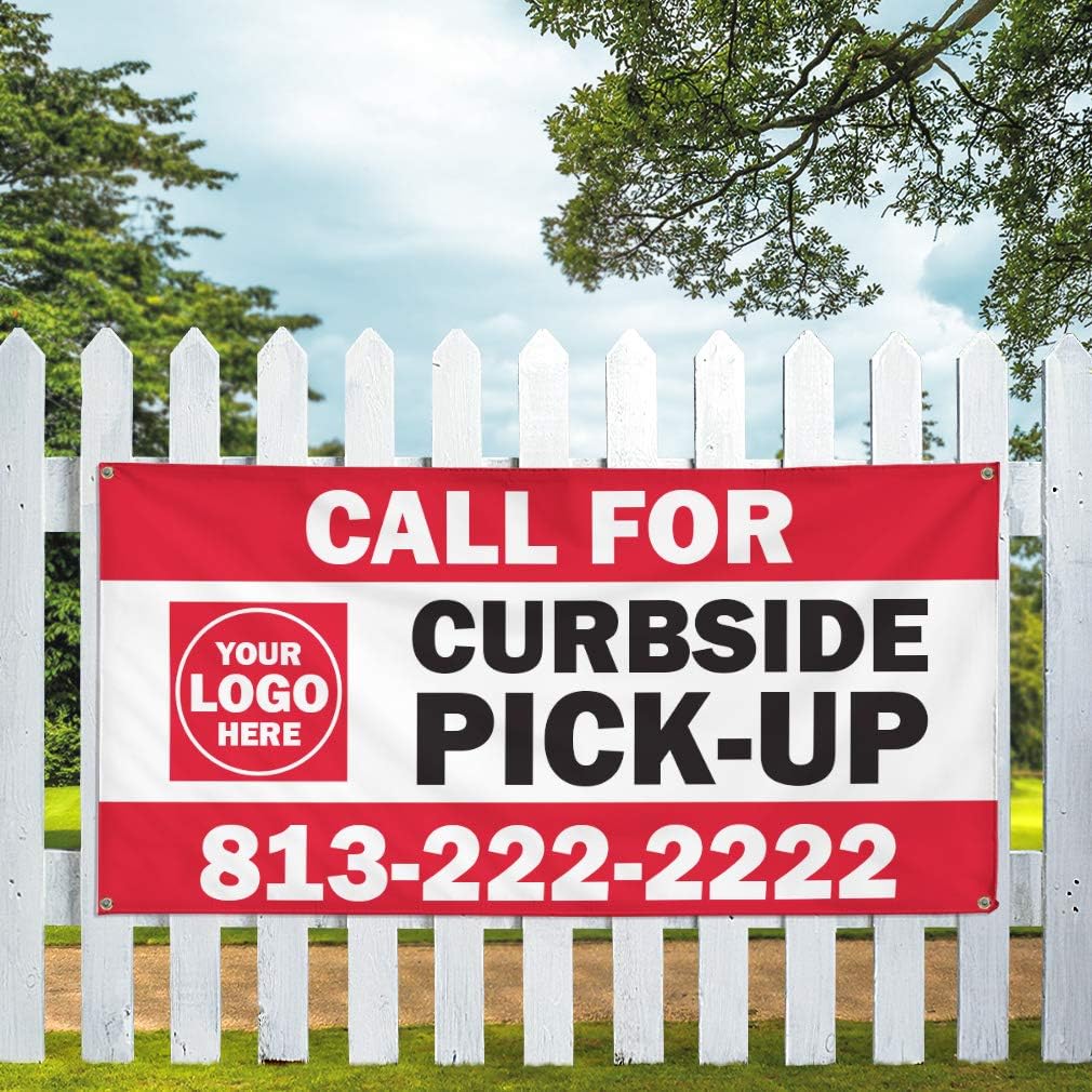 Custom Vinyl Banner Multiple Sizes Call for Curbside Pick up Logo and Phone Number Restaurant & Food Outdoor Weatherproof Yard Signs 4 Grommets 24x36Inches