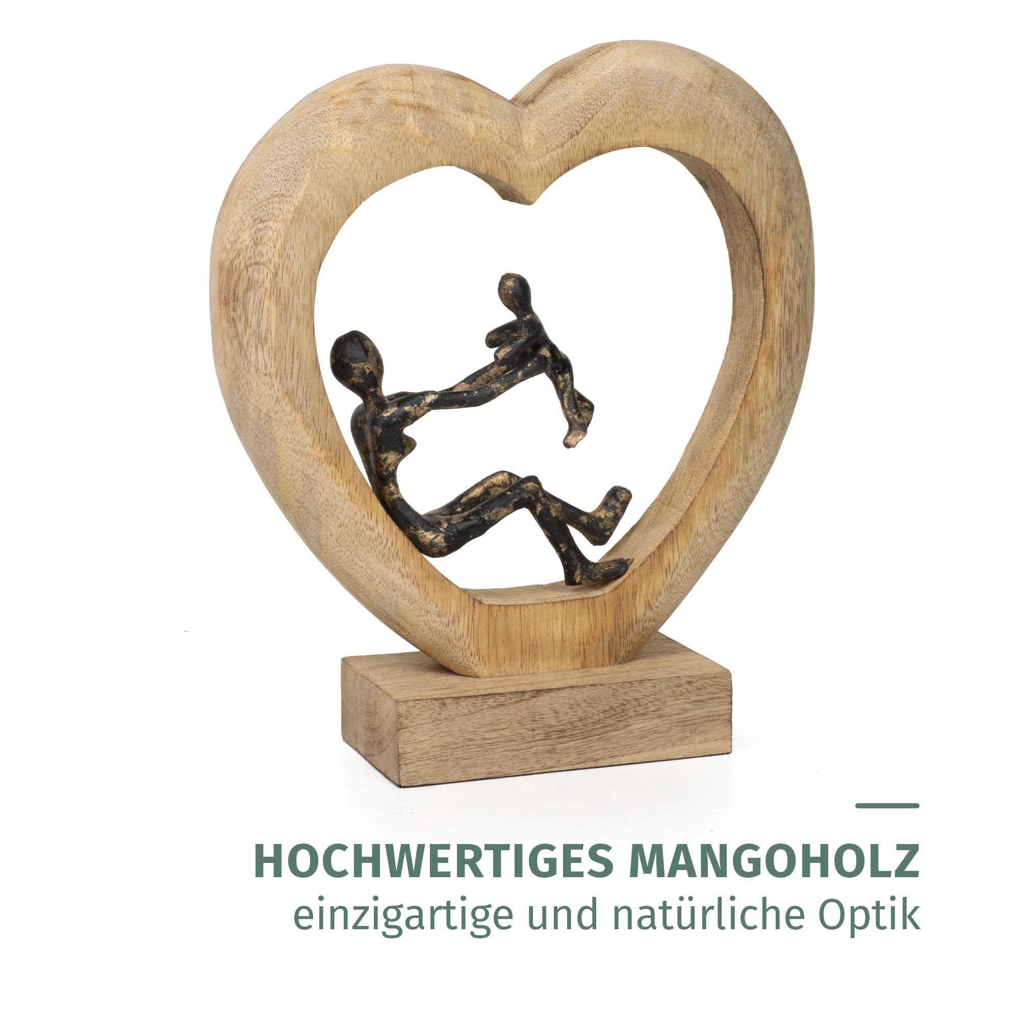 Moritz Figurka dekoracyjna Mother's Love czarno-złota 30,5 cm z drewna mango i aluminium rzeźba z matką i dzieckiem symbol miłości rodziny i bezpieczeństwa nowoczesna dekoracja rękodzieło unikat