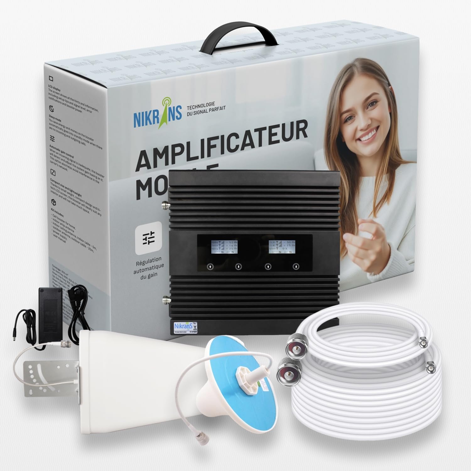 Amplificateur GSM & 4G – Bi-Bande 900/1800 MHz – Couverture Jusqu’à 800 m² – Booster Mobile pour Appels et Internet 3G/4G – Compatible avec Tous Les Opérateurs Français