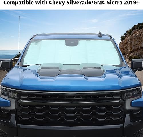 Miniatura 3 de Voodonala Parasol para parabrisas delantero Chevy Silverado 2019-2024, parasol plegable para ventana de camión, visera solar compatible con