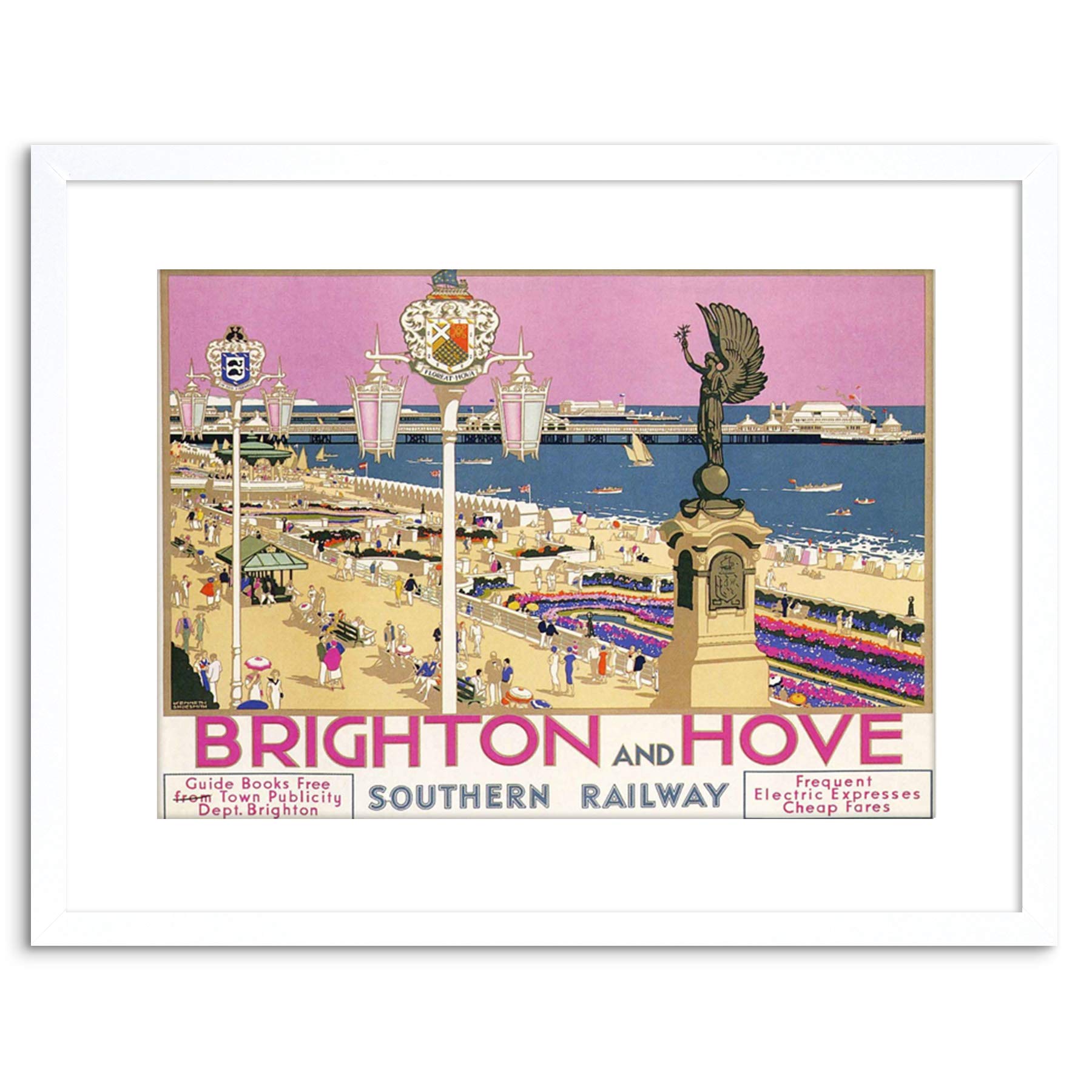 Wee Blue Coo 9x7 '' BRIGHTON HOVE SUSSEX BEACH RESORT PIER SEA PINK FRAMED ART PRINT F97X1205