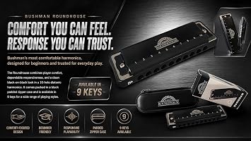 Bushman Roundhouse Harmonica 10 Hole Diatonic with Padded Zipper Case (A)