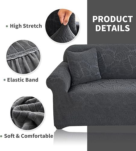 Miniatura 2 de HZWLFA Funda de sofá gris oscuro funda de sofá pequeña para sala de estar funda de sofá de 1 pieza 35 a 55 pulgadas fundas de muebles con una funda