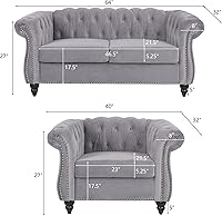 Vista 8 de RARZOE Moderno juego de sofá de 2 piezas, naranja, espuma, sofá biplaza y sofá Chesterfield