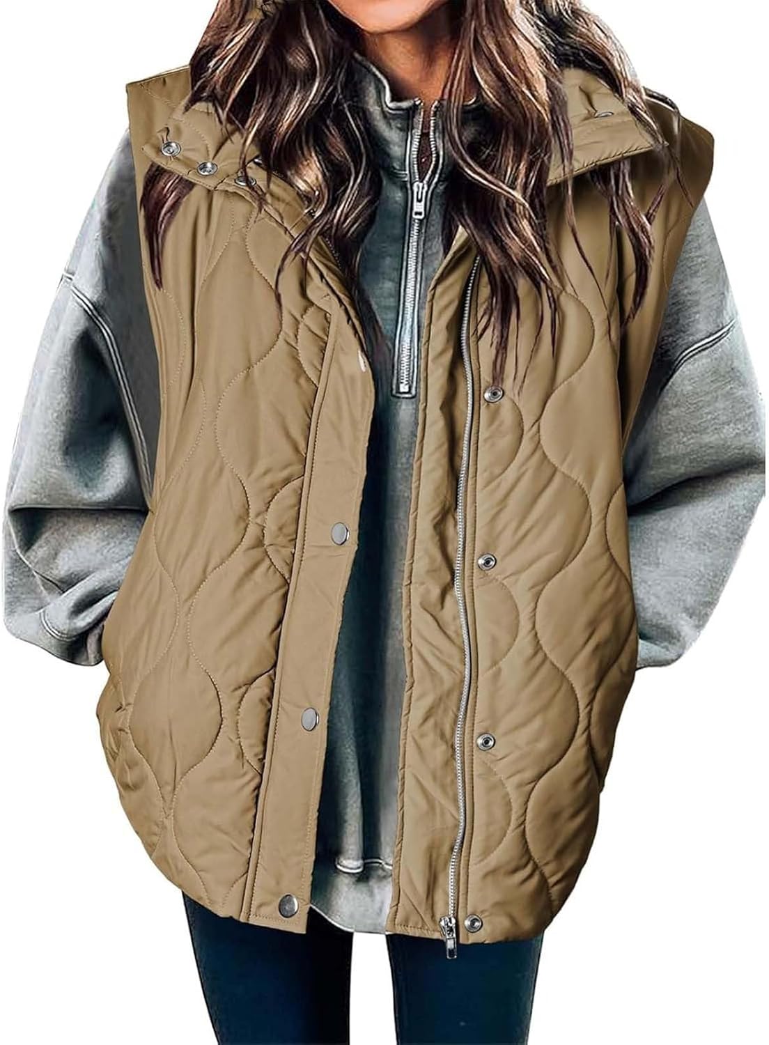 Puffer Vest for Women Quilted Stand Collar Zipper Casual Waistcoat Winter Lightweight Thermal Jacket Coat with Pocket