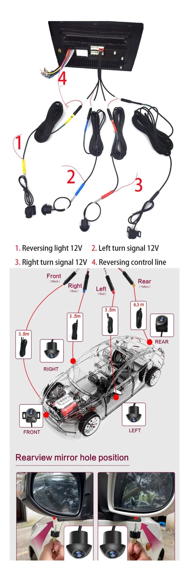Caméra de Recul Voiture Autoradio Android 360 Intégré, Modèle Voiture, Vue À 360 °, Système De Vue À Vol D'oiseau, 4 Caméras Arrière/avant/gauche/droite Caméra de recul(AHD 3D 1080p)