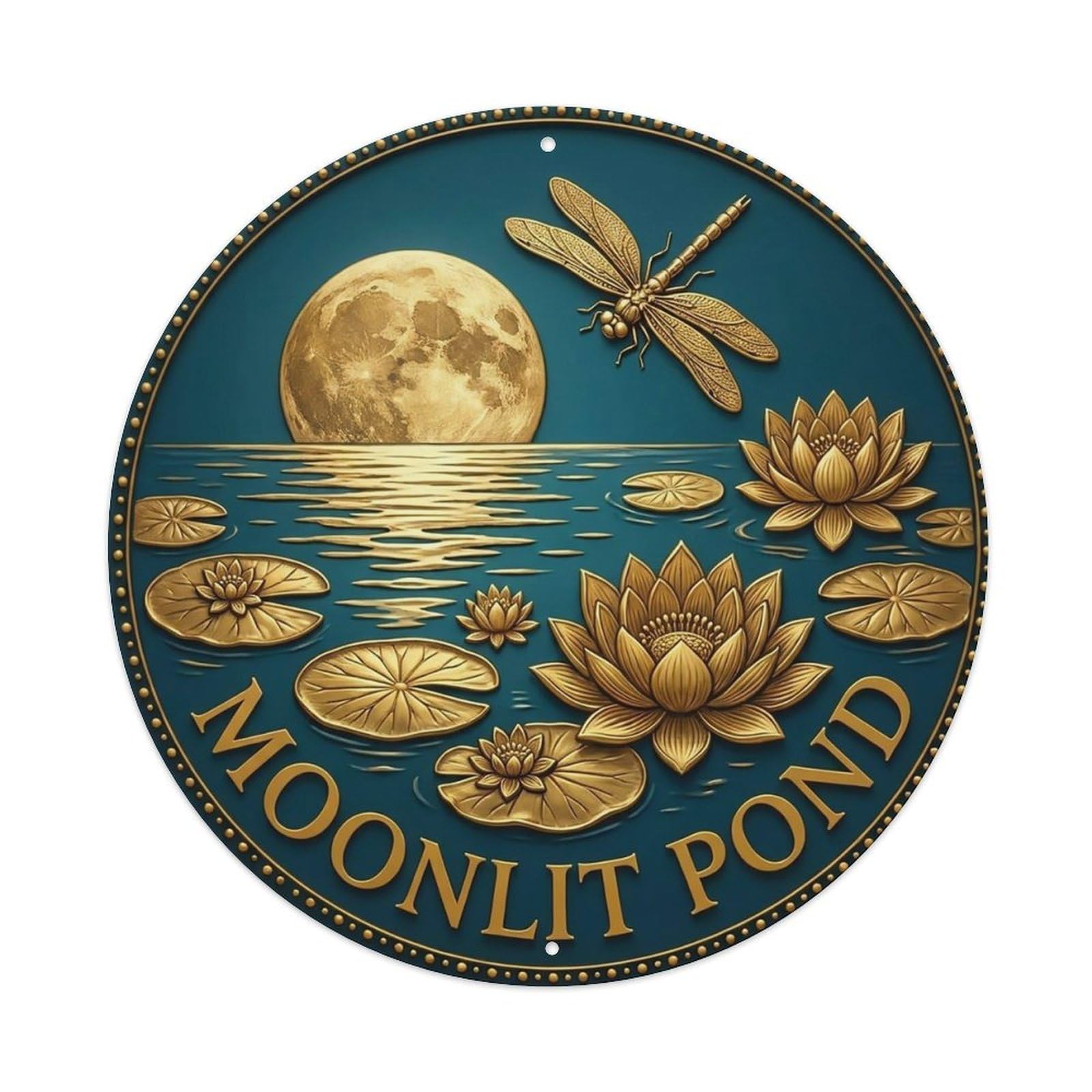 Vintage Moonlit Pond Flower Zen Yoga Metal Tin Sign