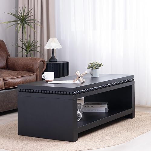Miniatura 70 de SSLine Mesa de centro rectangular de madera antigua de 45.2 pulgadas para sala de estar, mesas auxiliares de almacenamiento de 2 niveles con patas