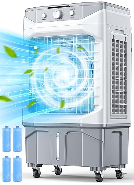 HIFRESH Air Cooler for Home, Silent Cooler with 20L Ice Chamber, 3 Speeds & Cooling Mode, 3-Side Antibacterial Honeycomb Pads, 4 Ice Packs, Powerful Throw, 70 degree Swing Air Cooler for Room Cooling