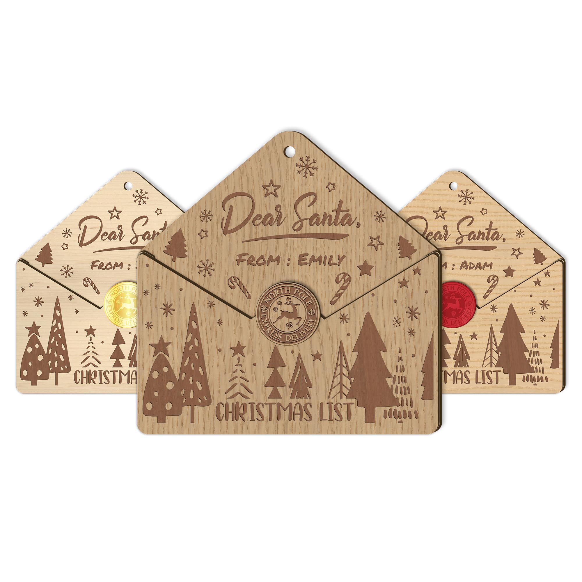 Personalised Letter to Santa Wooden Envelope Ornament Baubles Gifts Christmas Tree Decorations Custom Wooded Christmas Ornaments Xmas Gifts for Kids Girls Boys Toddler New Baby