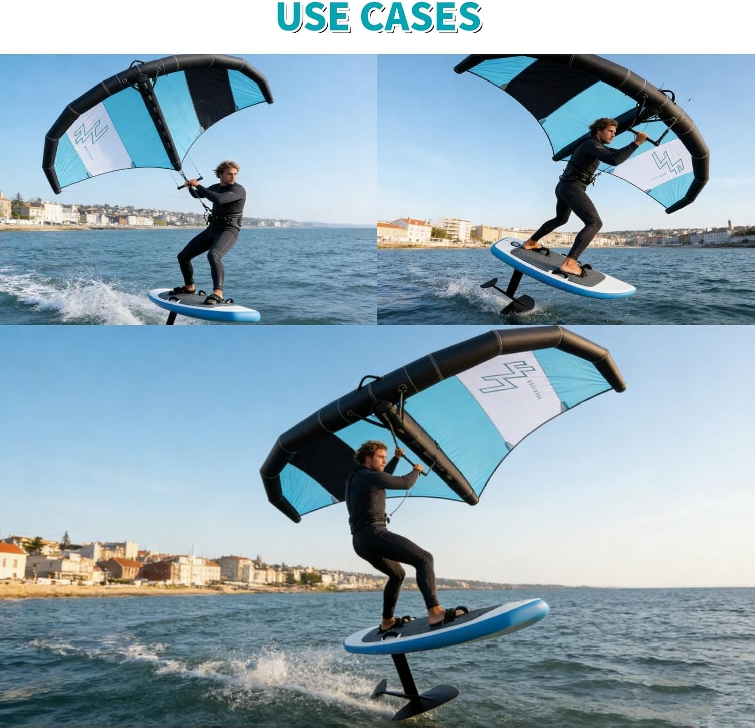 3.6x2.1m Inflatable Windsurfing Wing with Hydrofoil Board - Handheld Surf Sail and Foil Board Combo, for Dynamic Water Sports and Wing Foiling
