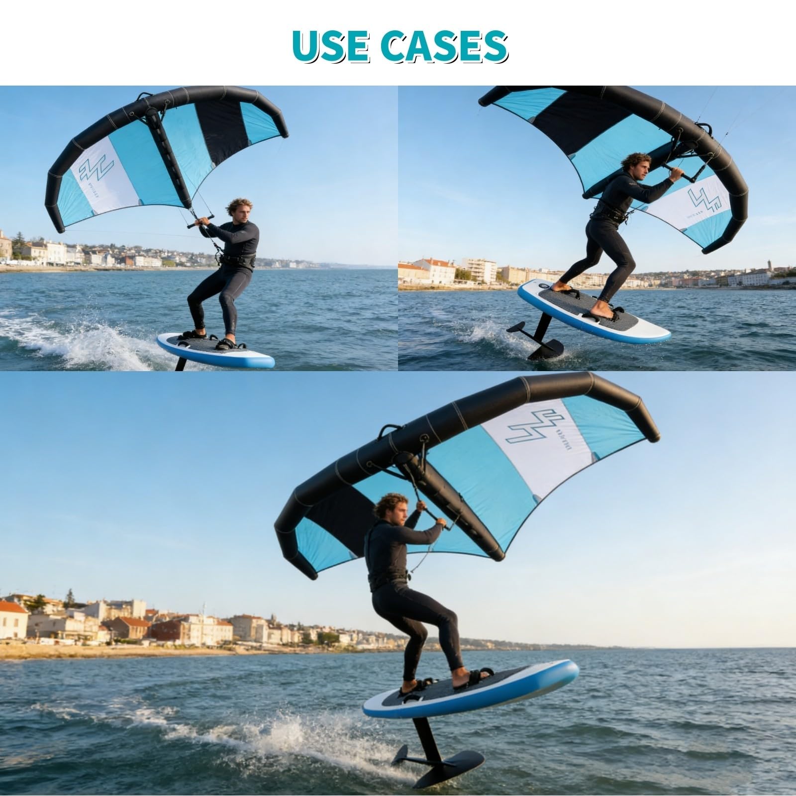 Combinación de Tabla hidroala Inflable y Wing Foil - 358x208 cm Wind Wingfoil, Kit Completo Listo para Usar para Deportes acuáticos, Kitesurf, Surf