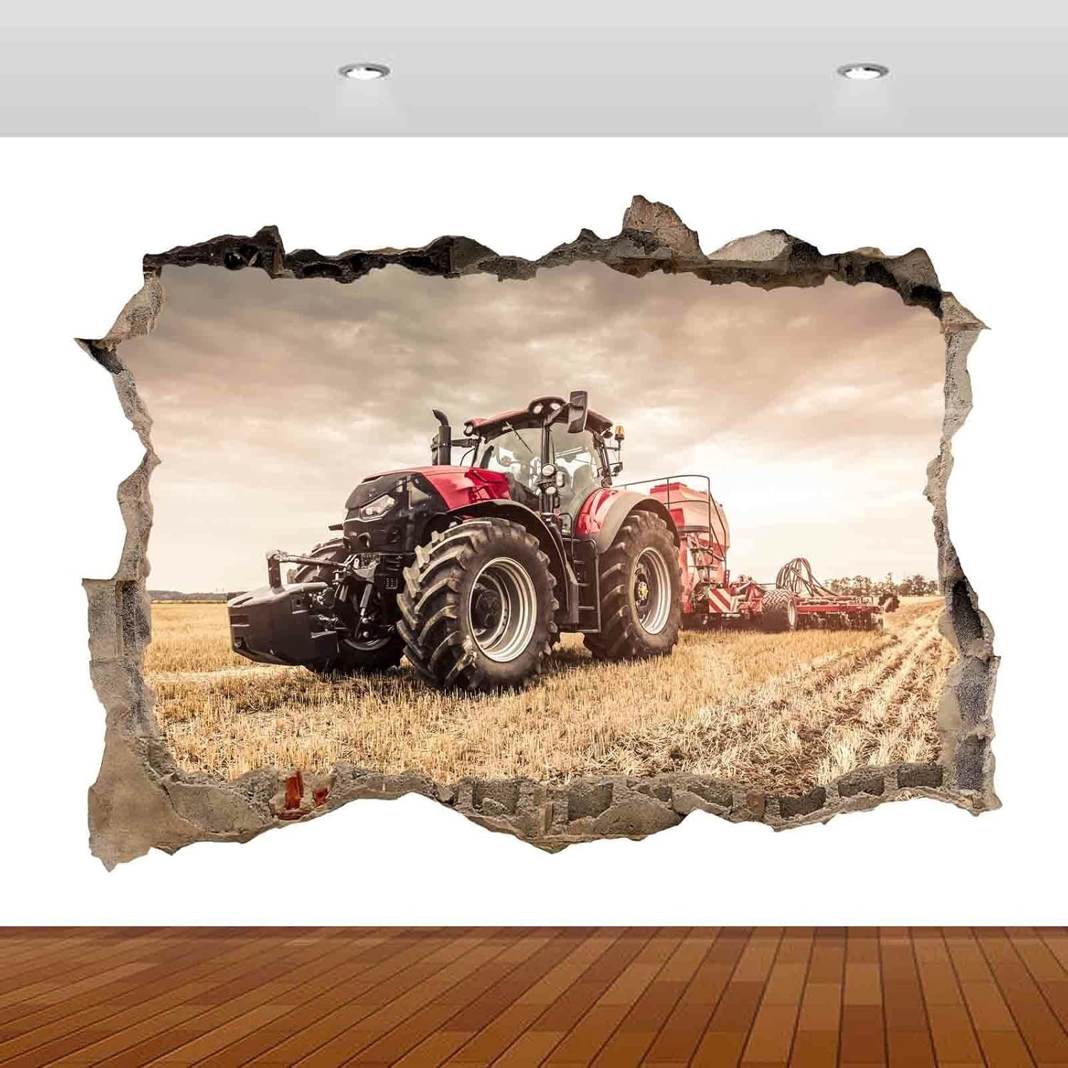 Stickers muraux 3D tracteur pour décorer le salon ou une chambre d'enfant style ferme