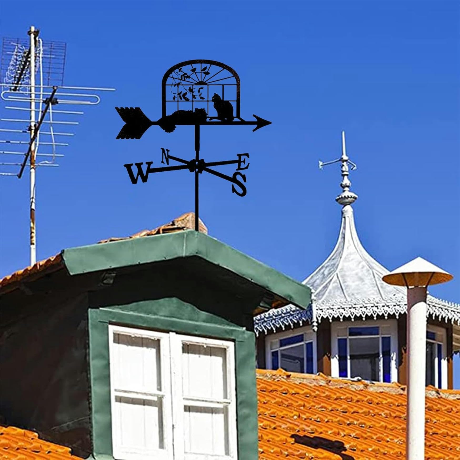 Metalowy uchwyt Wiatrowskaz Farma Retro Weathervane Narzędzie pomiarowe wiatrowskazu ze stali nierdzewnej Czarny wskaźnik kierunku wiatru