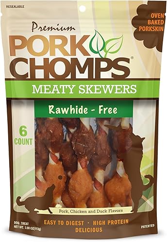Pork Chomps Brochetas de carne prémium de 6 quilates, marrón, 3.98 onzas (paquete de 1)