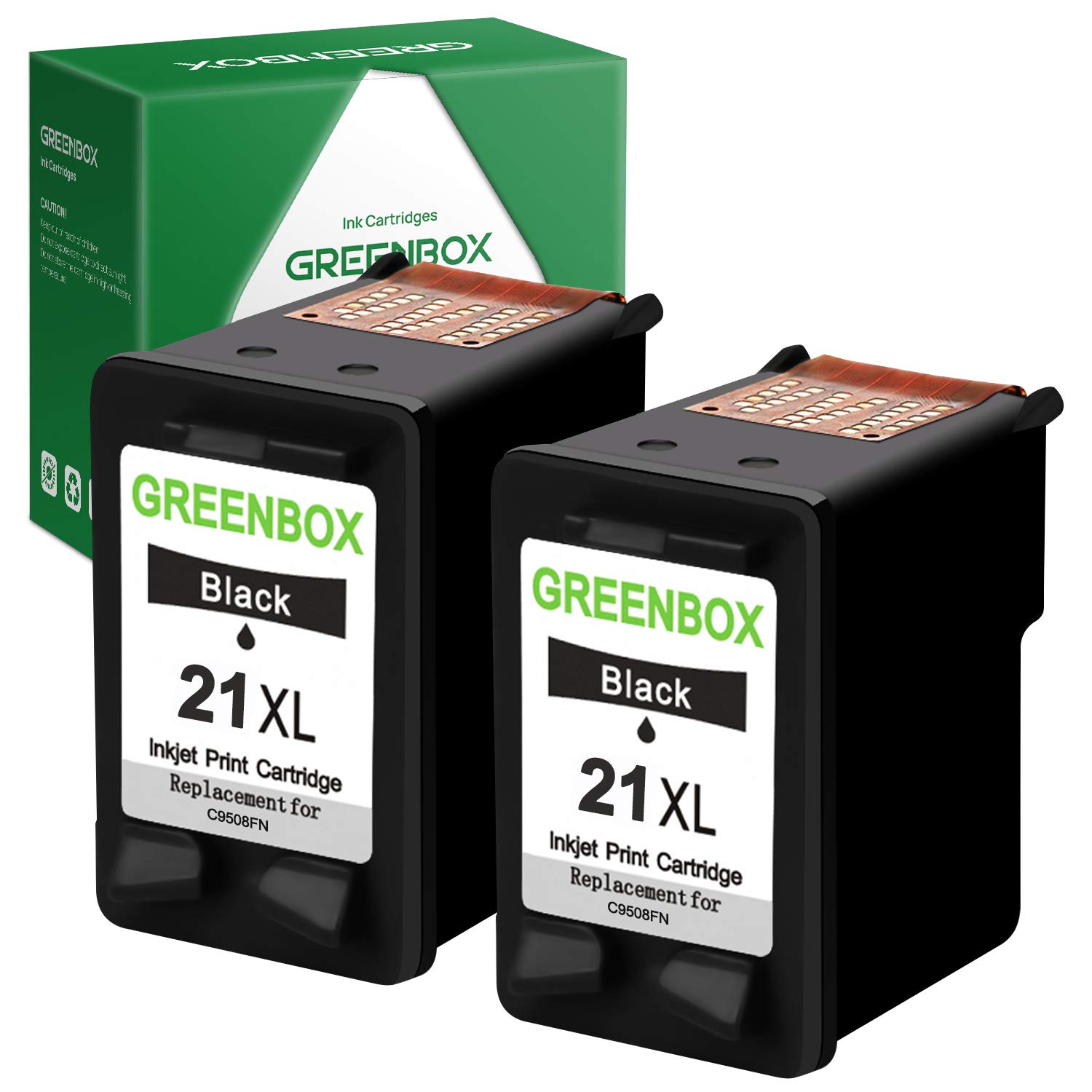 GREENBOXRemanufactured Ink Cartridge 21 Replacement for HP 21 21XL for HP Officejet 4315 J3680 Deskjet 3915 3930 3940 D1341 D1420 D1455 D1520 D1530 D1560 D2330 D2430 D2460 PSC 1410 Printer (2 Black)