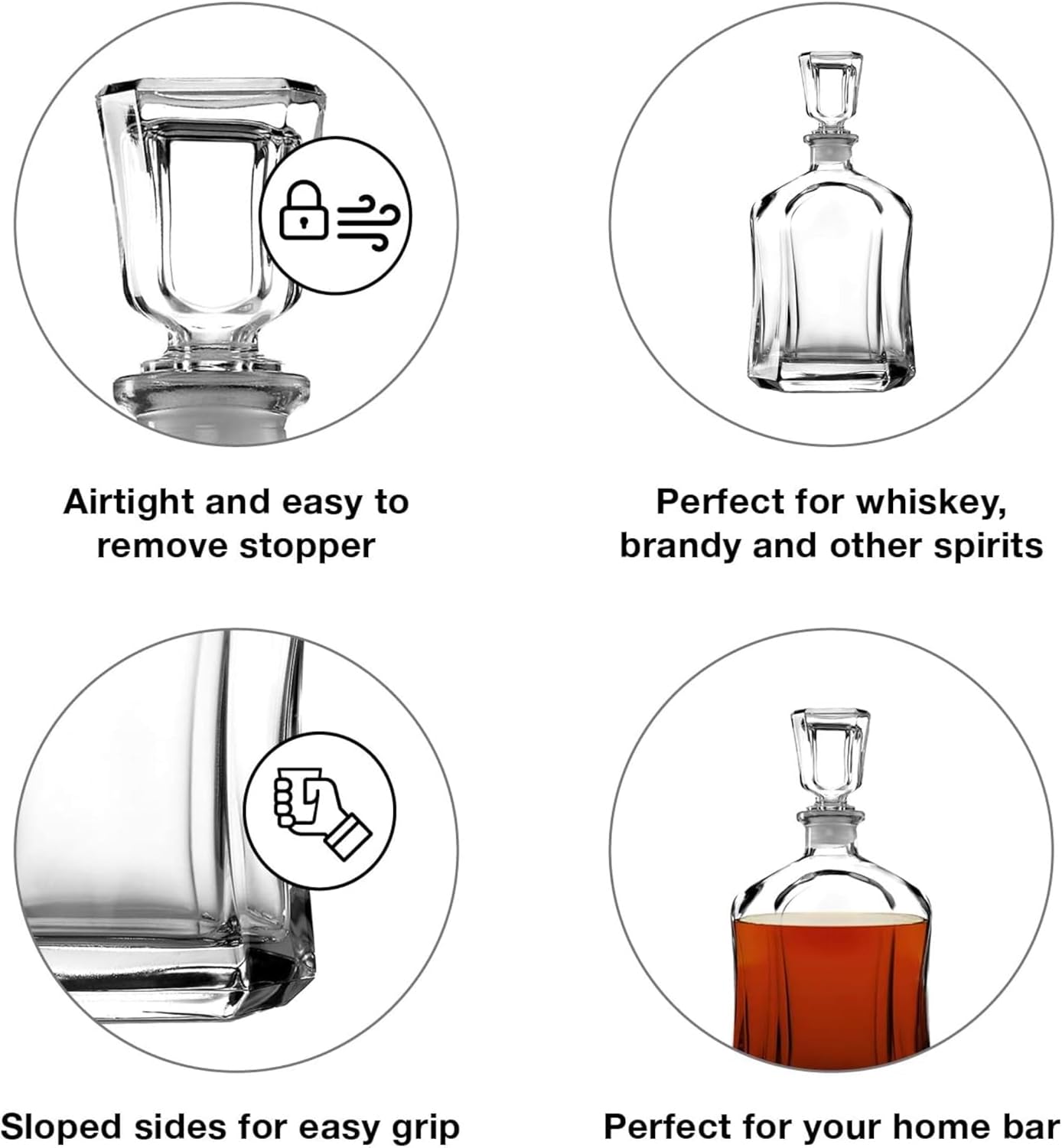 Bormioli Rocco Capitol Glass Decanter, Airtight Geometric Stopper, 23.75 oz Whiskey Decanter for Wine, Bourbon, Brandy, Liquor, Juice, Made in Italy. - Image 4