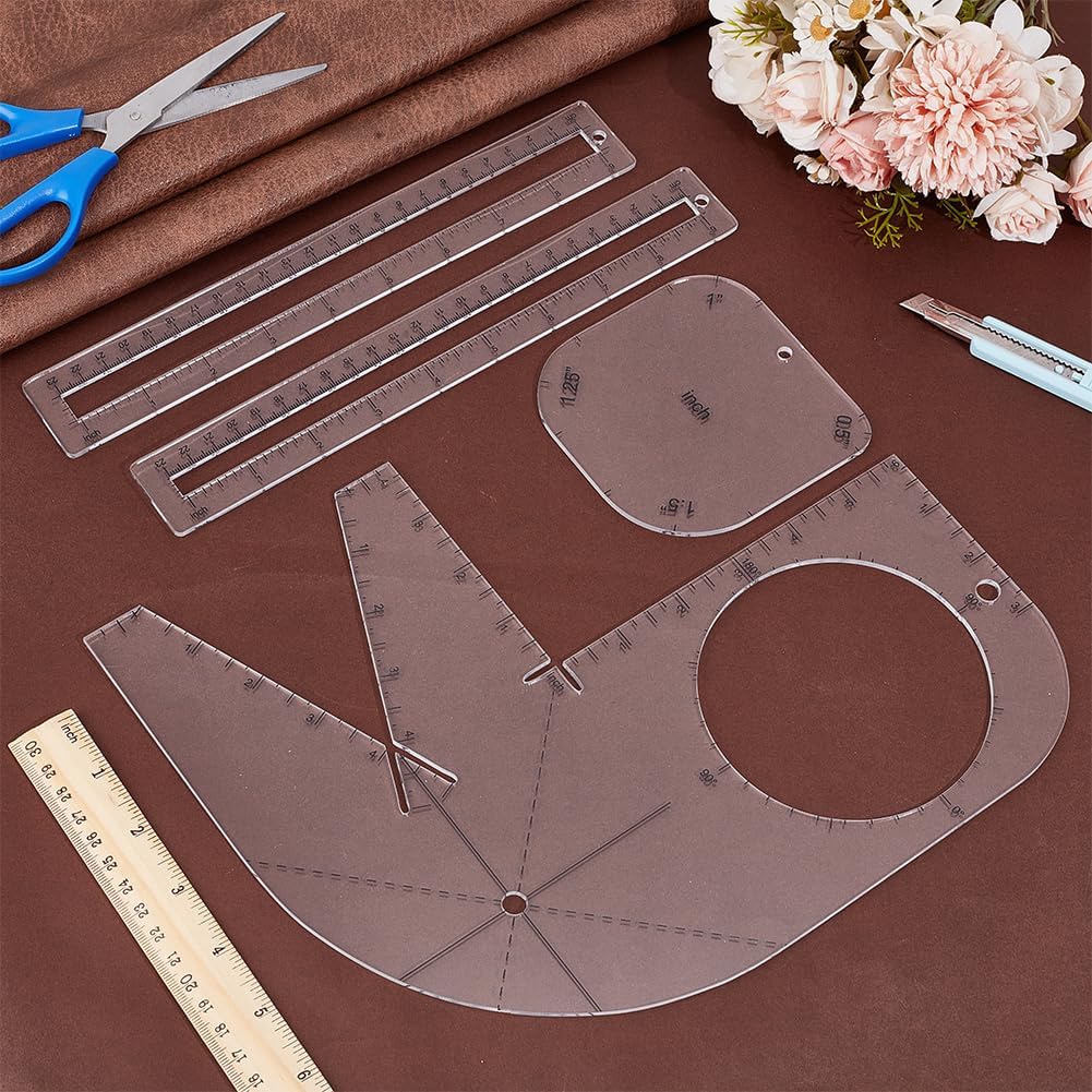 PH PandaHall 4pcs Boxy Bag Making Templates, Clear Bag Template Notion Acrylic Quilting Templates Zipper Template Patchwork Ruler Sewing Tools Set for Beginners Curve Bag Zip Pocket DIY Sewing