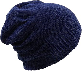 NY Chenille Knitted Plain Beanie Navy