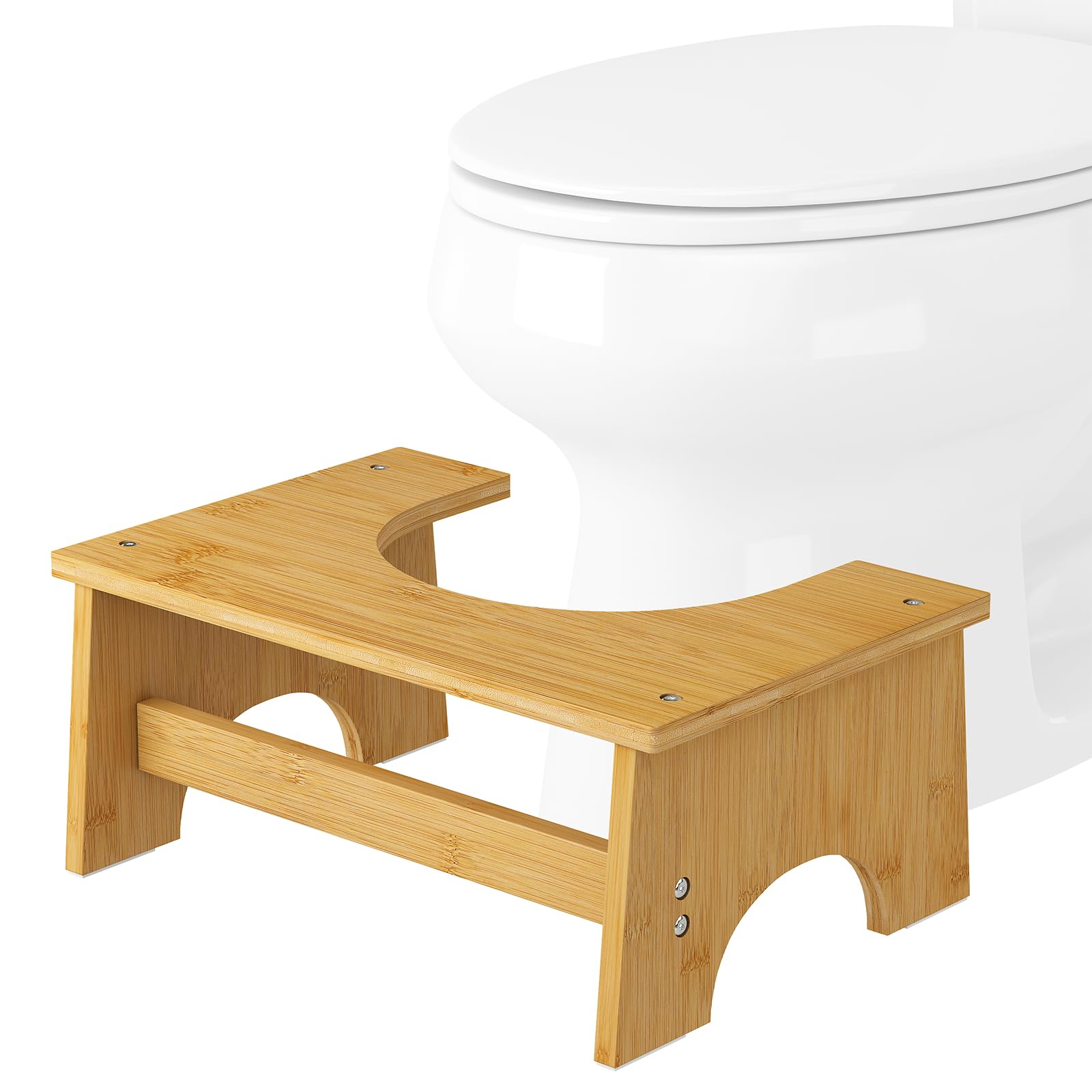 Toilet Stool Squat for Adults, Bamboo Toilet Stool for Bathroom Sturdy and fits Easily, 7.1 Inches Squatting Bathroom Potty Stool with 2 Packs Anti-Slip Strip