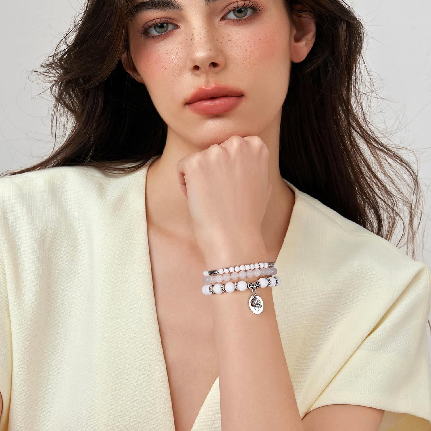 3PCS Crystal Bracelet for Women, Birthstone Amethyst Bead Bracelet Set Stretch Healing Natural Stone Charm Bracelets Birthday Jewelry Gifts for Women - Image 4