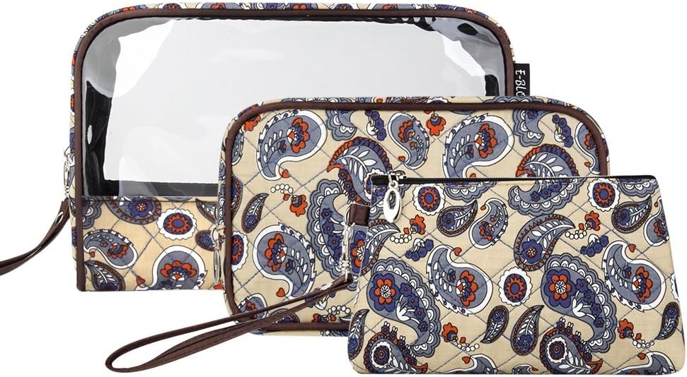 Makeup Bag Set, E-BLOOMY 3pc Set Totem Paisley Travel Hand Pouch Bag for Phone Travel Toiletry Bag Coin Purse (Paisley)