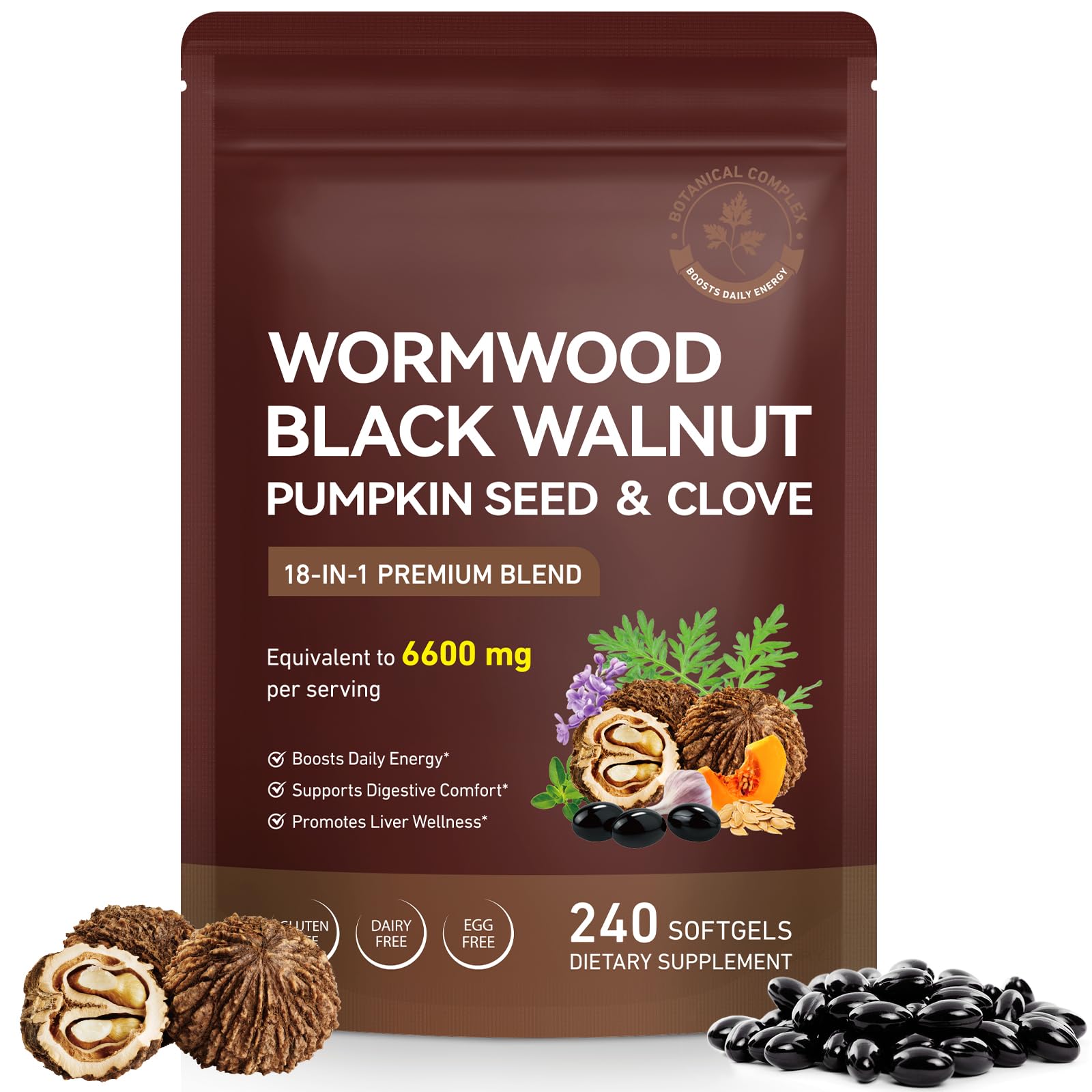 Wormwood Black Walnut Clove Cleanse for Humans - 240 Softgels